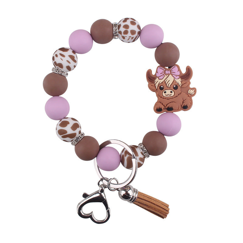 Wholesale Cute Cow Consumption Silicone Bracelet Keychain